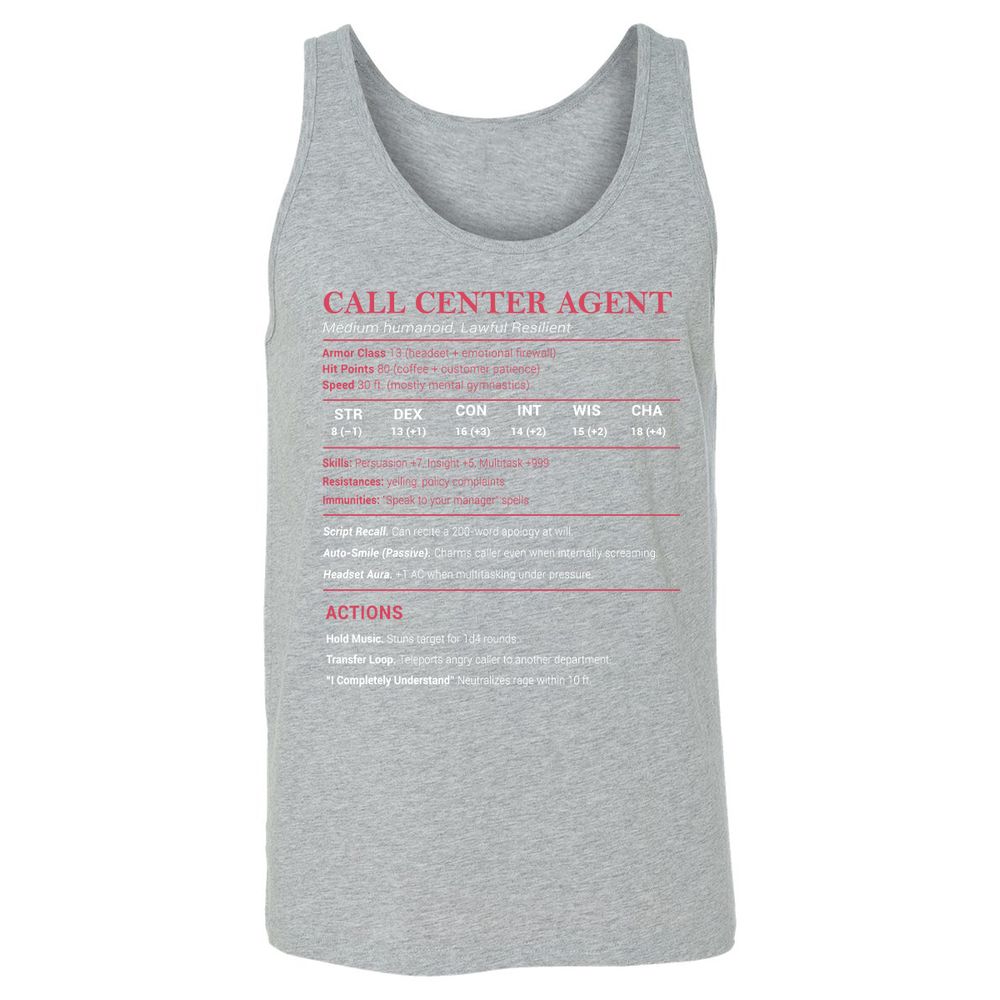 Call Center Agent Stats Unisex Jersey Tank - Athletic Heather - 4