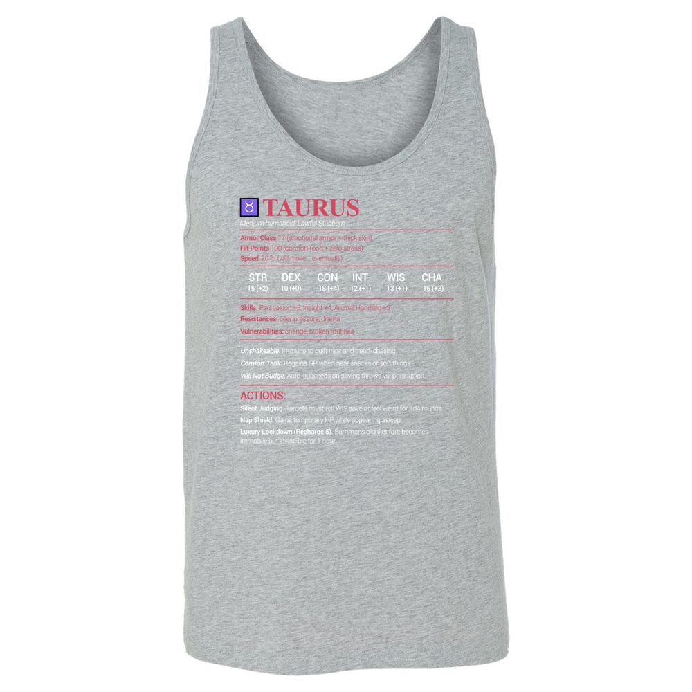 Taurus Stats Unisex Jersey Tank - Athletic Heather - 4