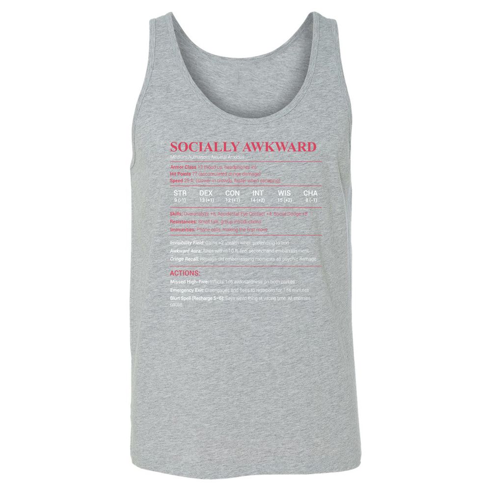 Socially Awkward Stats Unisex Jersey Tank - Athletic Heather - 4