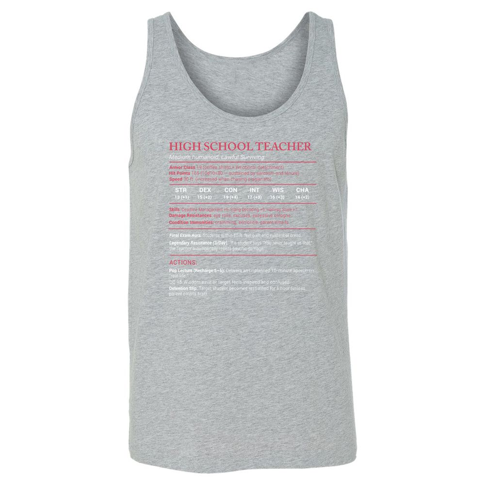 High School Teacher Stats Unisex Jersey Tank - Athletic Heather - 4
