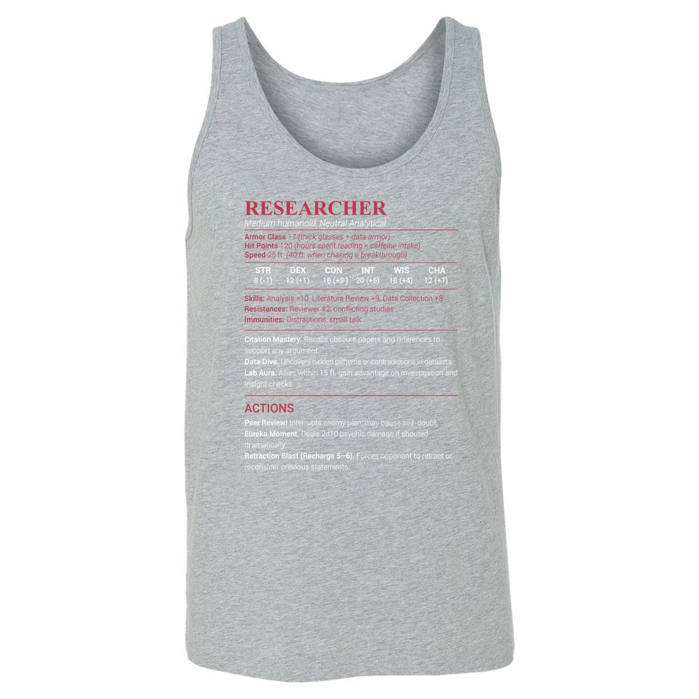 Researcher Stats Unisex Jersey Tank - Athletic Heather - 4