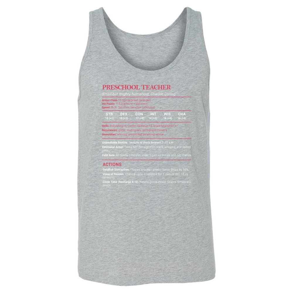 Preschool Teacher Stats Unisex Jersey Tank - Athletic Heather - 4