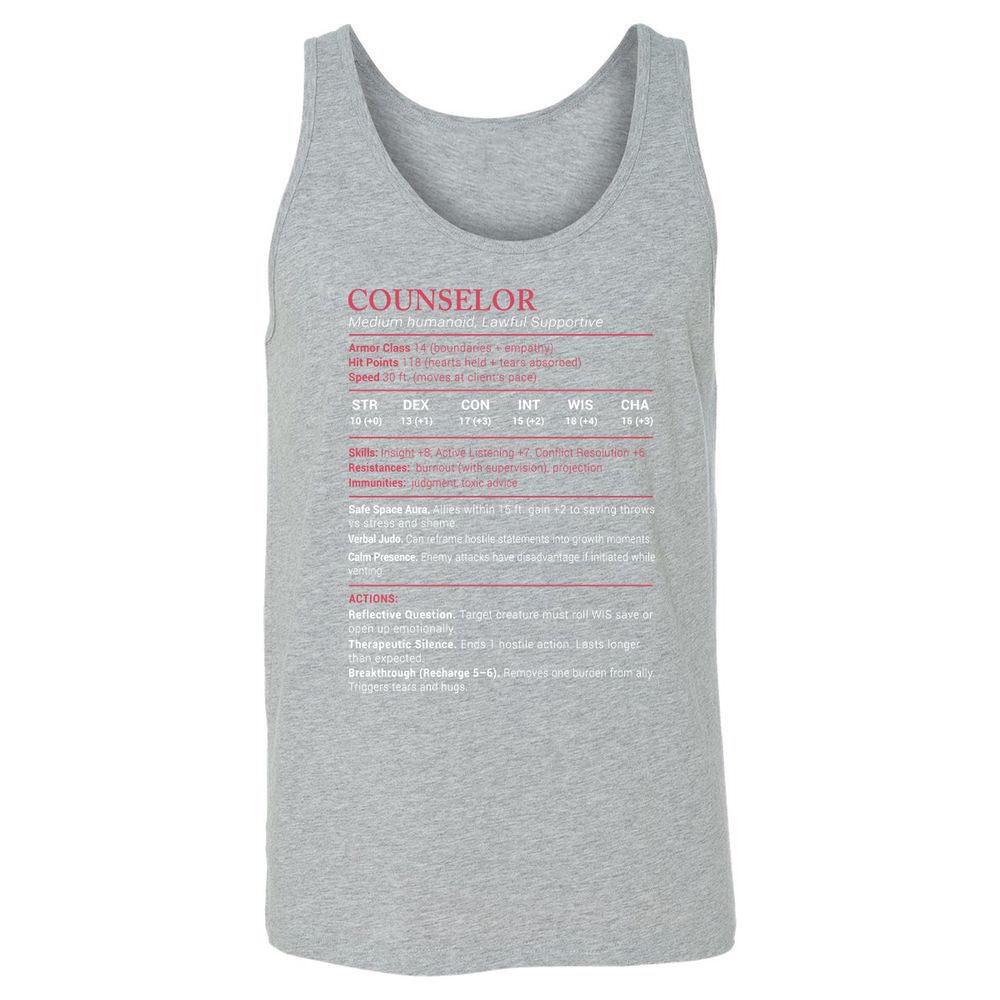 Counselor Stats Unisex Jersey Tank - Athletic Heather - 4