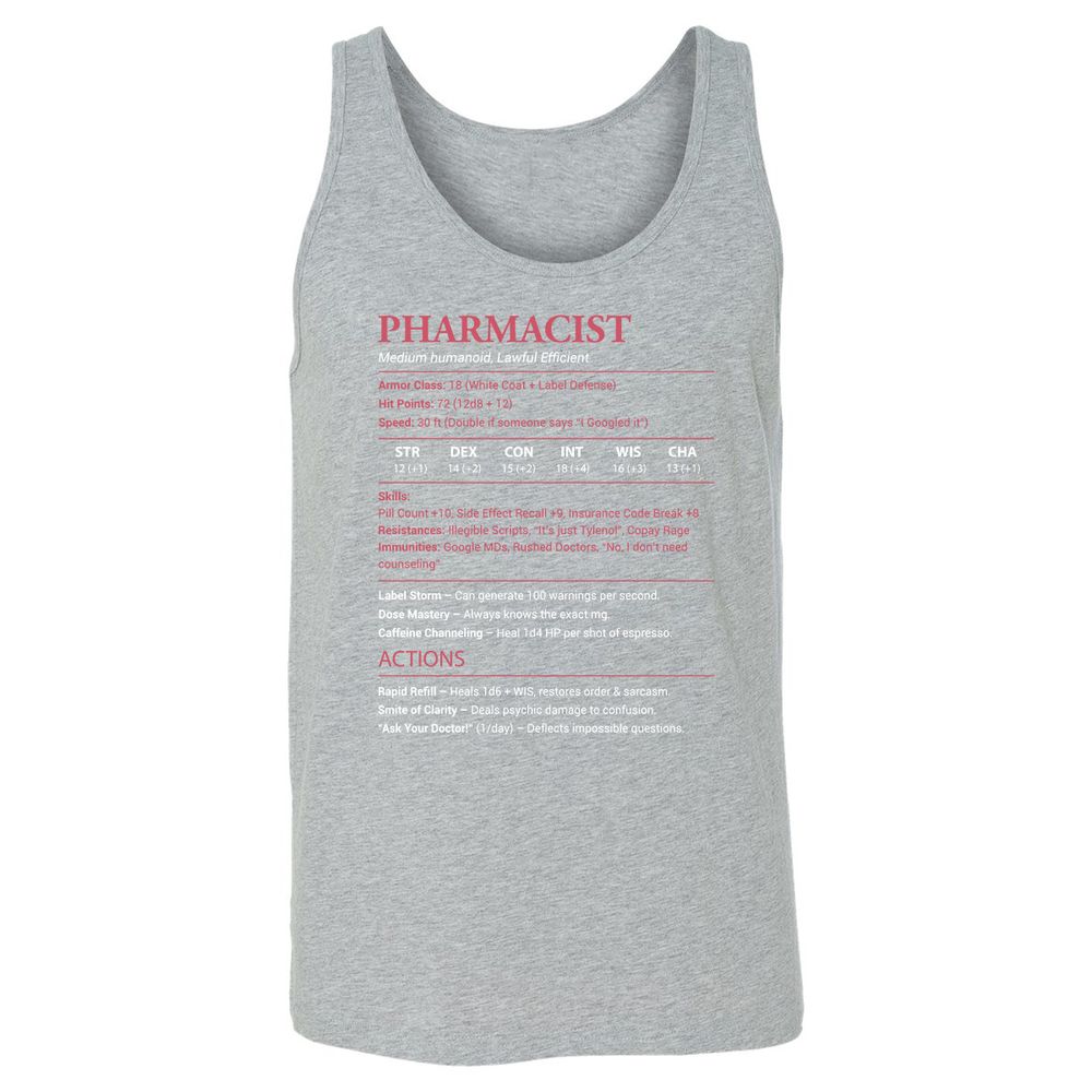 Pharmacist Stats Unisex Jersey Tank - Athletic Heather - 4
