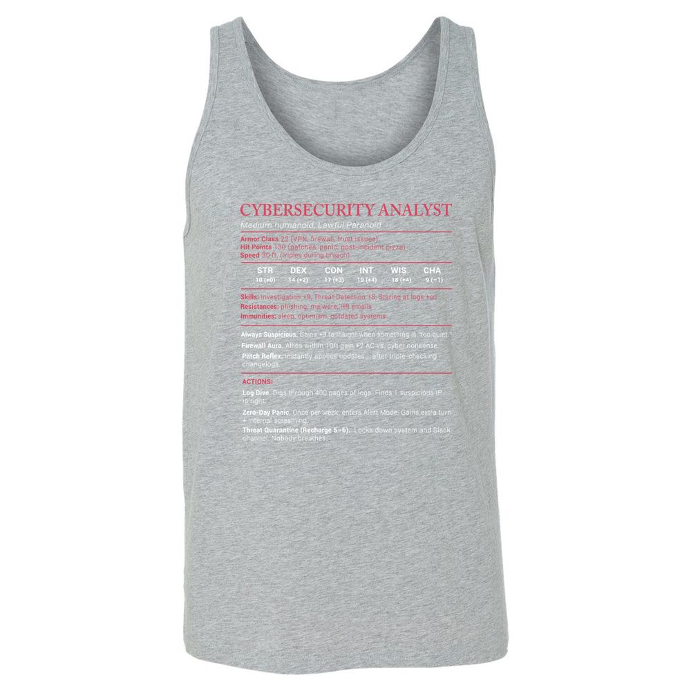 Cybersecurity Analyst Stats Unisex Jersey Tank - Athletic Heather - 4