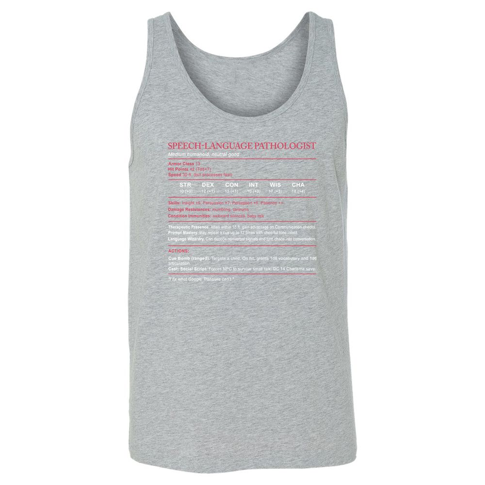 Speech Language Pathologist Stats Unisex Jersey Tank - Athletic Heather - 4