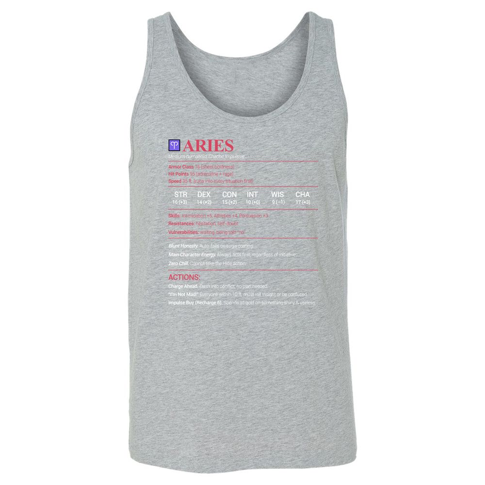 Aries Stats Unisex Jersey Tank - Athletic Heather - 4