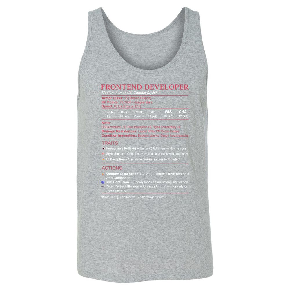 Frontend Developer Stats Unisex Jersey Tank - Athletic Heather - 4