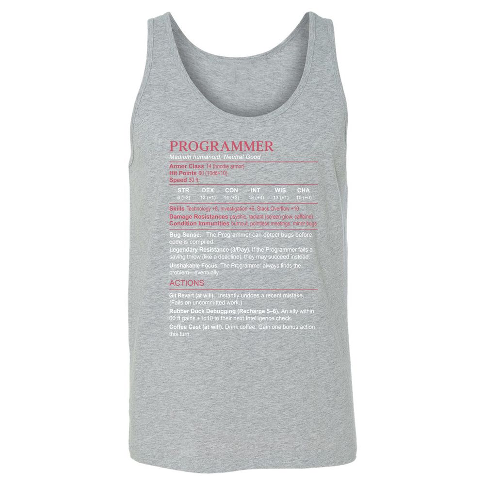 Programmer Stats Unisex Jersey Tank - Athletic Heather - 4