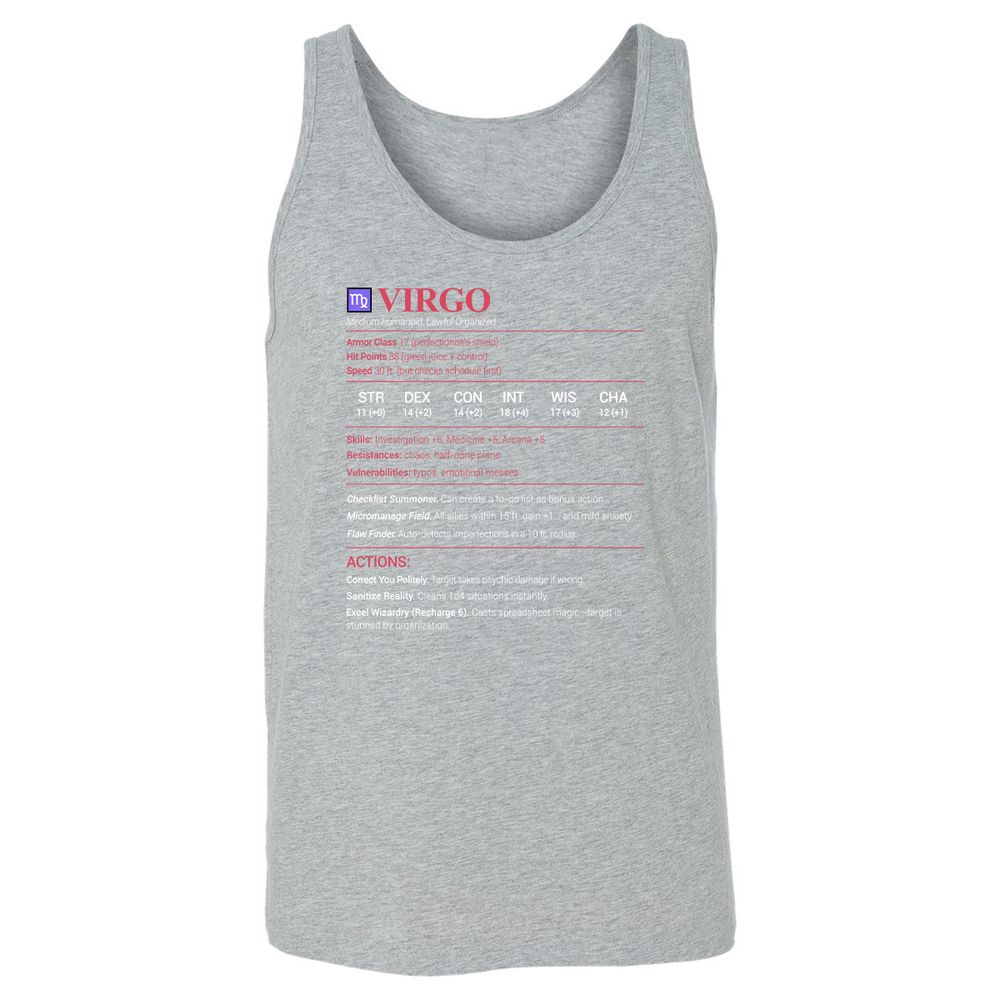 Virgo Stats Unisex Jersey Tank - Athletic Heather - 4