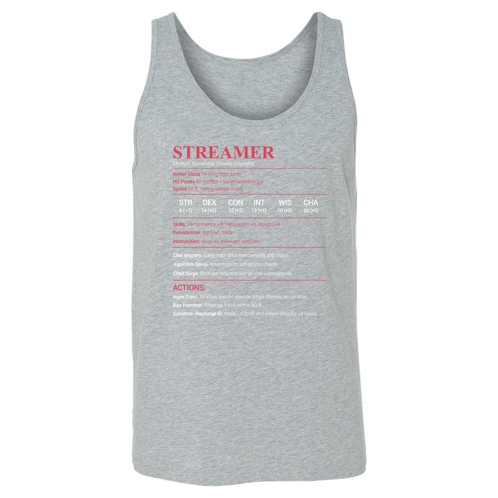Streamer Stats Unisex Jersey Tank - Athletic Heather - 4