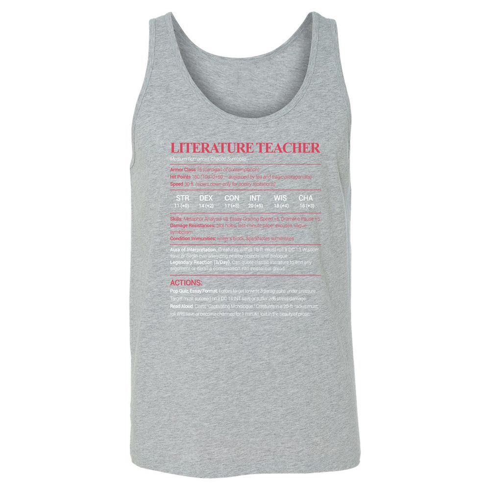 Literature Teacher Unisex Jersey Tank - Athletic Heather - 4