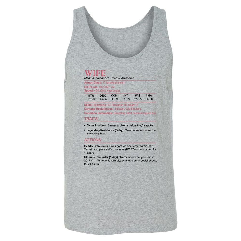 Wife Stats 2 Unisex Jersey Tank - Athletic Heather - 4