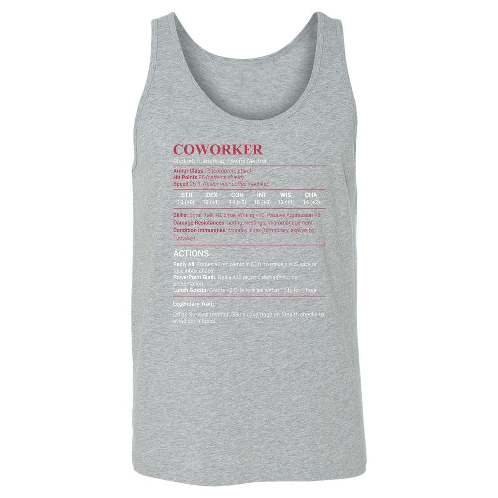 Coworker Stats Unisex Jersey Tank - Athletic Heather - 4