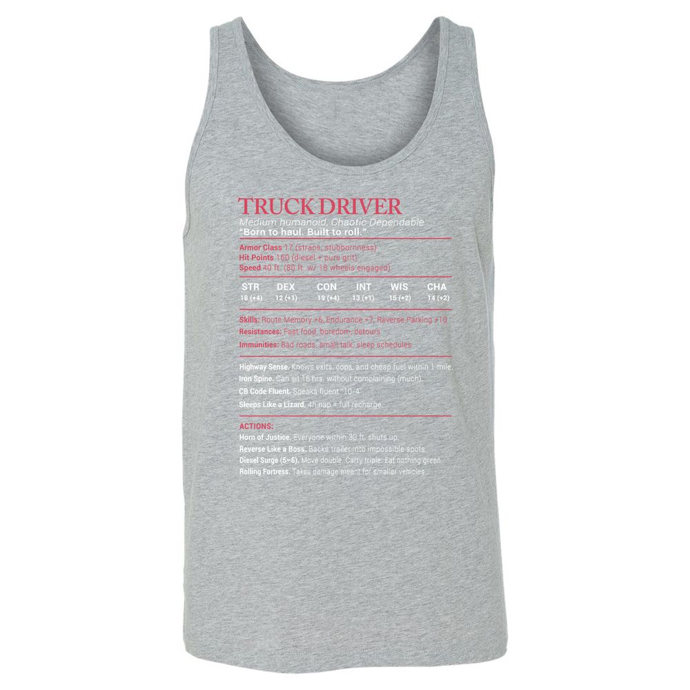 Truck Driver Stats Unisex Jersey Tank - Athletic Heather - 4