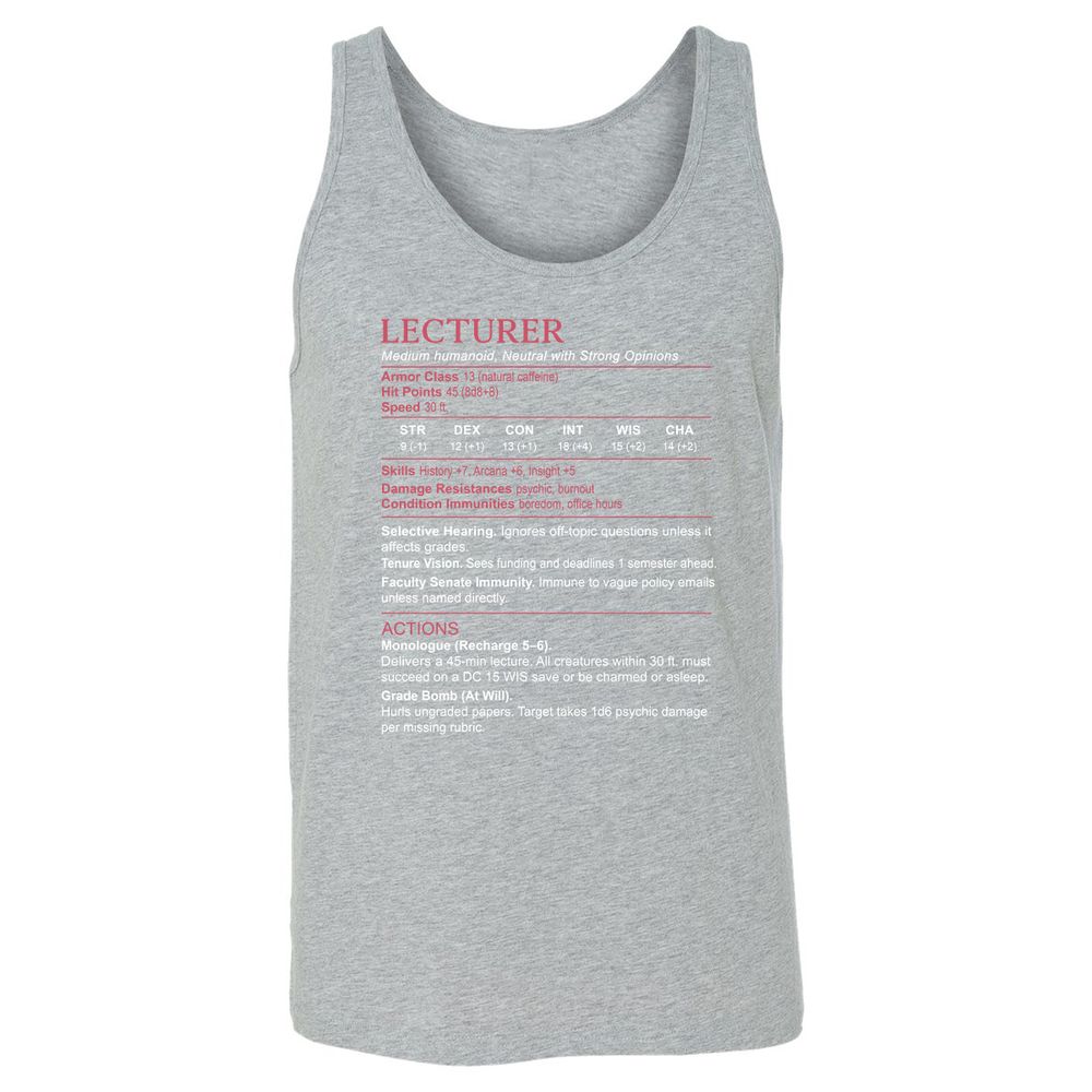 Lecturer Stats Unisex Jersey Tank - Athletic Heather - 4