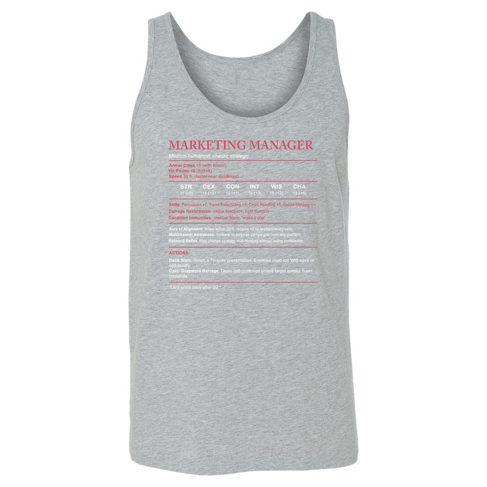 Marketing Manager Stats Unisex Jersey Tank - Athletic Heather - 4