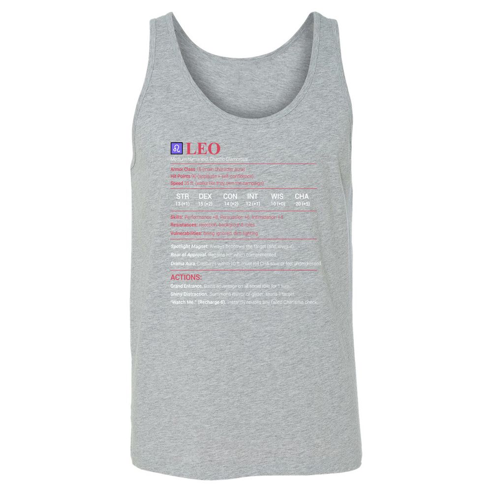 Leo Stats Unisex Jersey Tank - Athletic Heather - 4