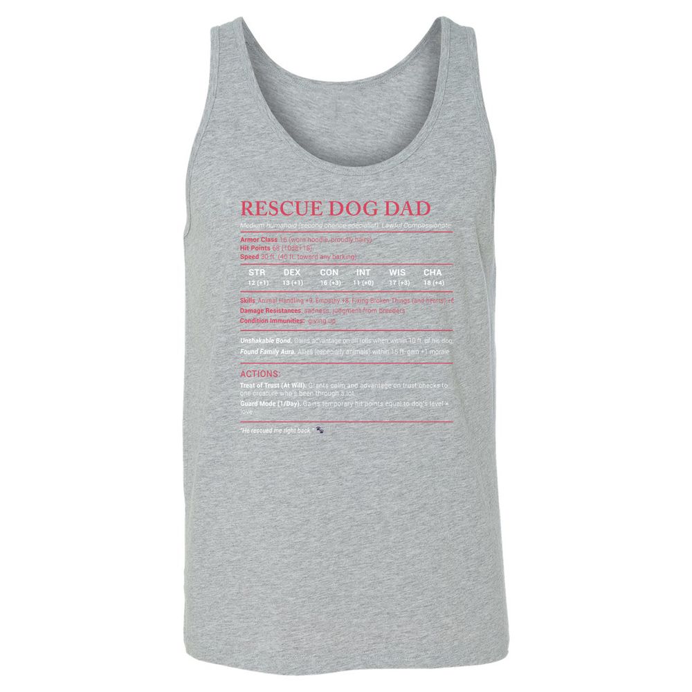 Rescue Dog Dad Stats Unisex Jersey Tank - Athletic Heather - 4