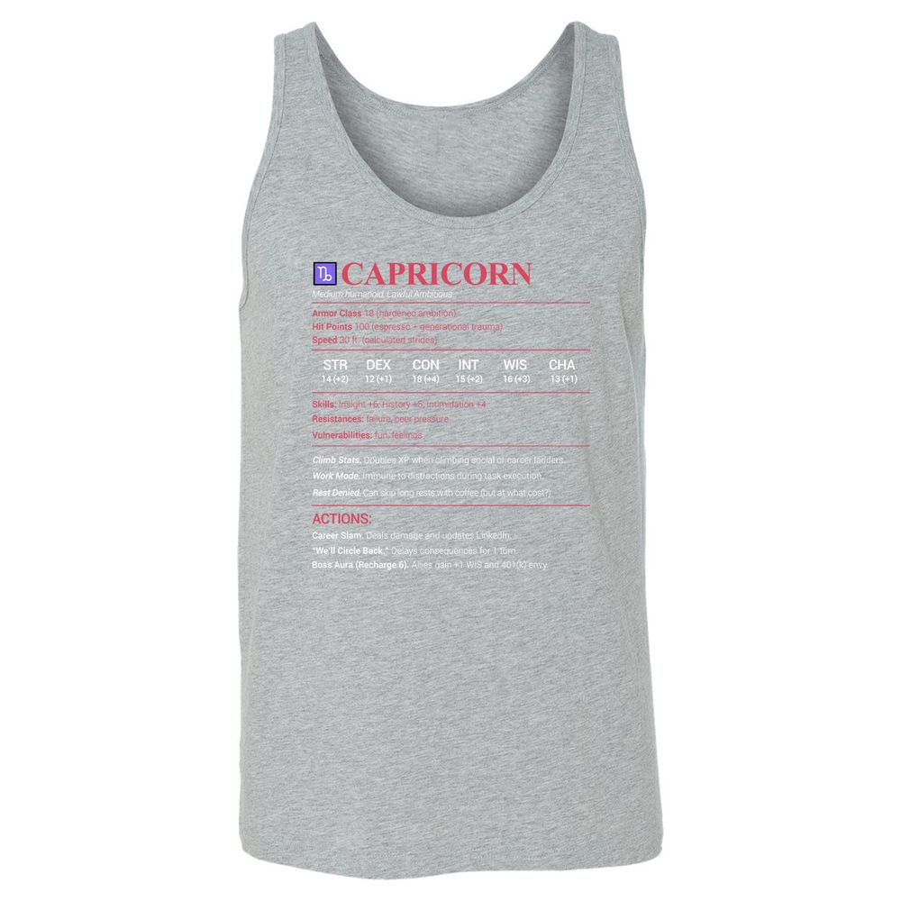 Capricorn Stats Unisex Jersey Tank - Athletic Heather - 4