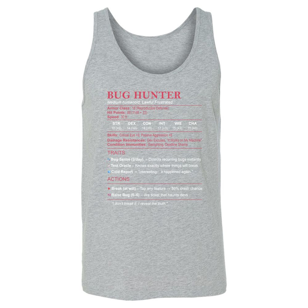 Tester Stats (Bug Hunter) Unisex Jersey Tank - Athletic Heather - 4