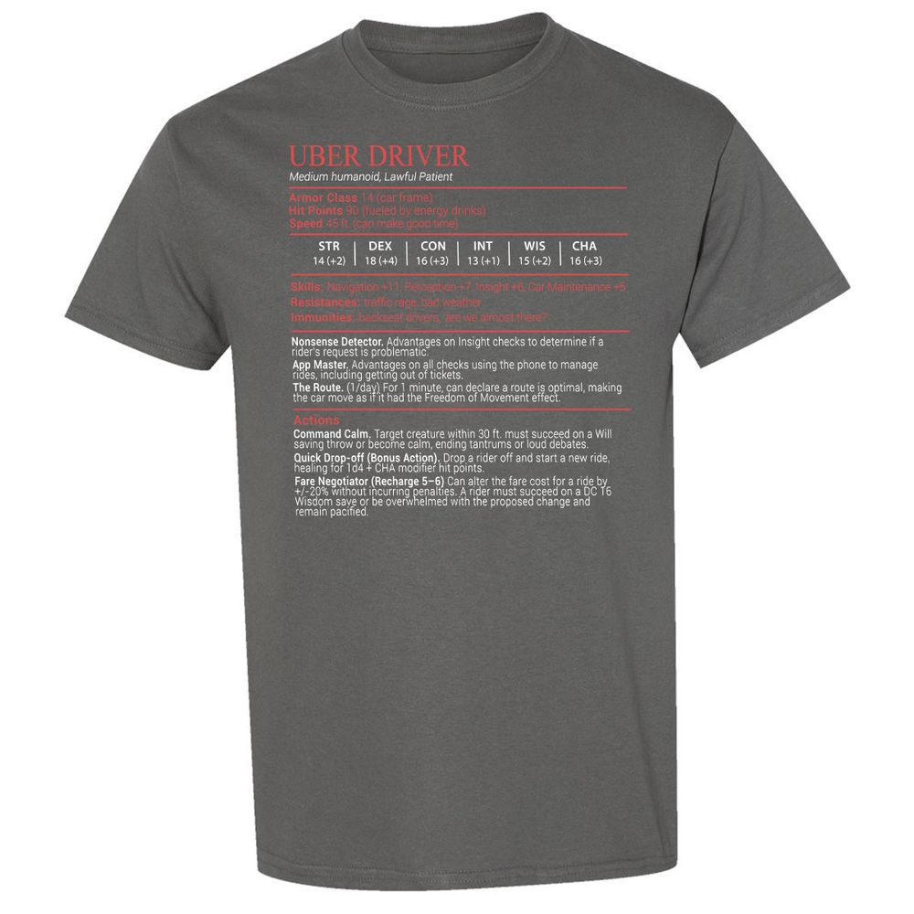 Uber Driver Stats Block Classic Unisex T-Shirt - Charcoal - 4