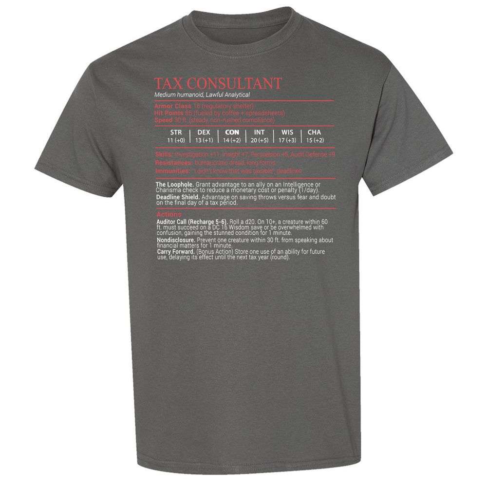 Tax Consultant Stats Block Classic Unisex T-Shirt - Charcoal - 4