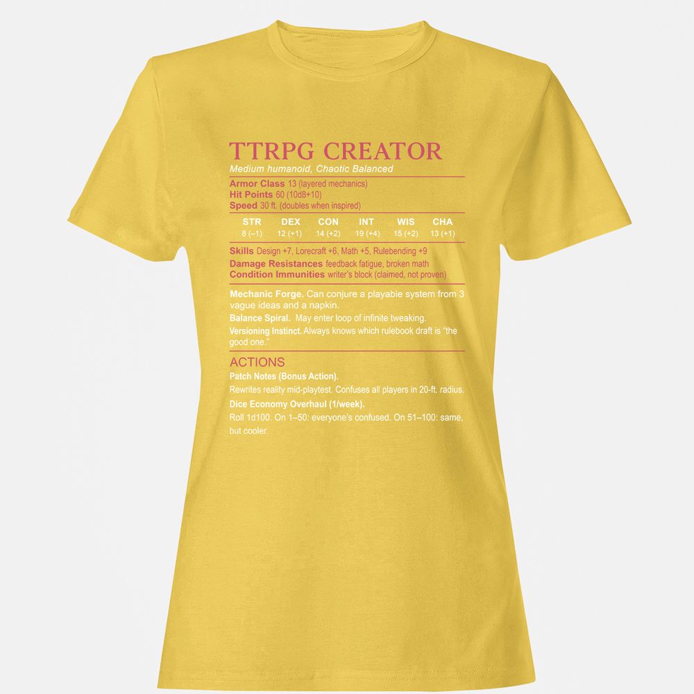 TTRPG Creator Stats Women's T-Shirt - Daisy - 4