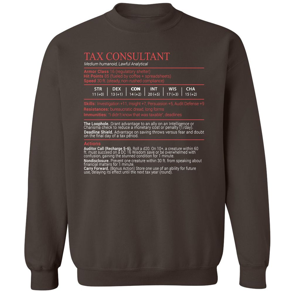 Tax Consultant Stats Block Classic Unisex Sweatshirt - Dark Chocolate - 4