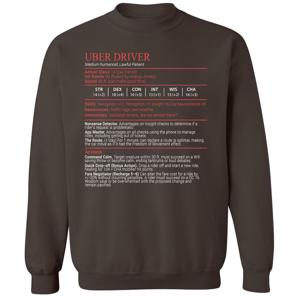Uber Driver Stats Block Classic Unisex Sweatshirt - Dark Chocolate - 4