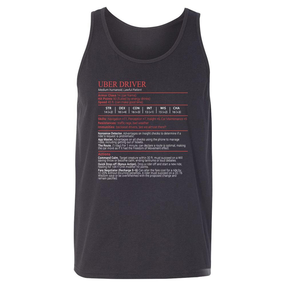 Uber Driver Stats Block Unisex Jersey Tank - Dark Grey - 4