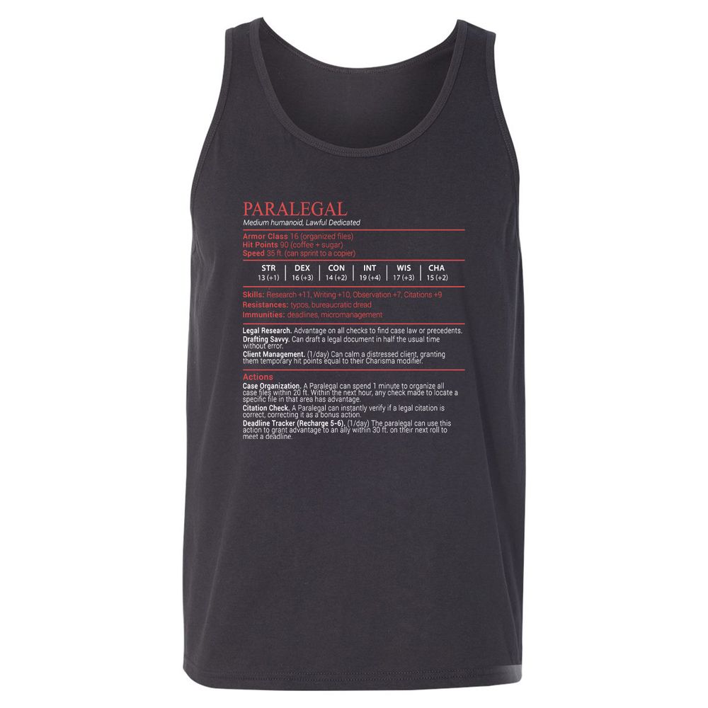 Paralegal Stats Block Unisex Jersey Tank - Dark Grey - 4