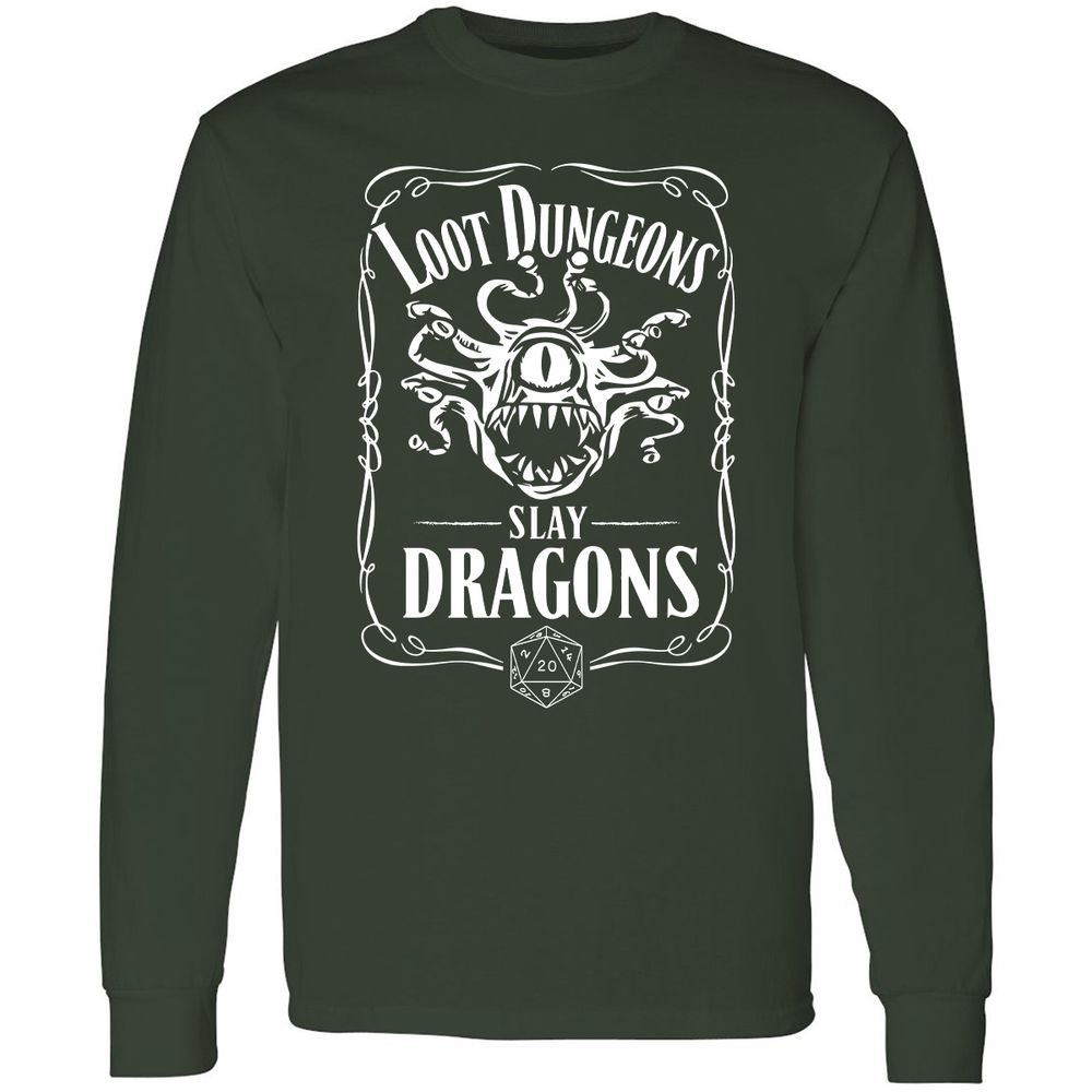 Loot Dungeon Slay Dragons Long Sleeve T-Shirt - Forest Green - 4
