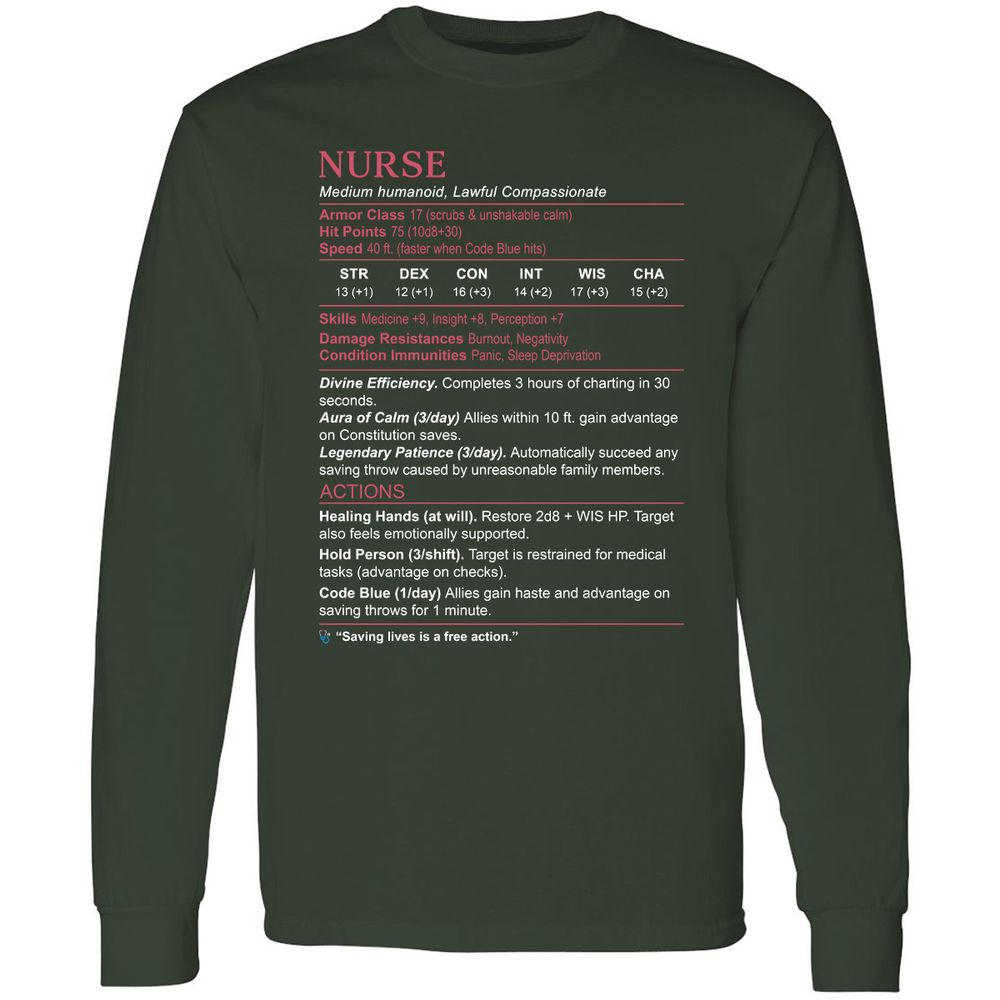 Nurse Stats 3 Long Sleeve T-Shirt - Forest Green - 4