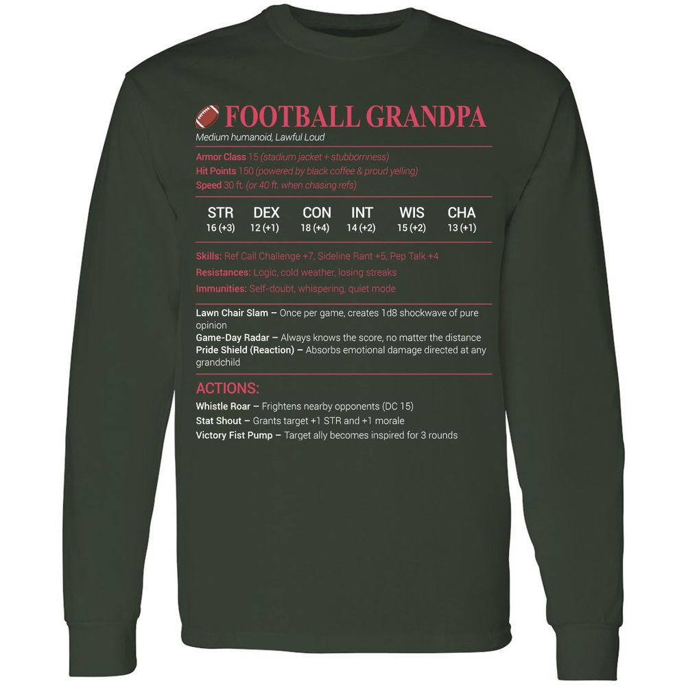 Football Grandpa Long Sleeve T-Shirt - Forest Green - 4