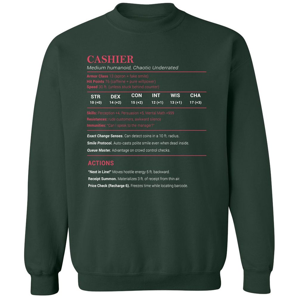 Cashier Stats Classic Unisex Sweatshirt - Forest Green - 4