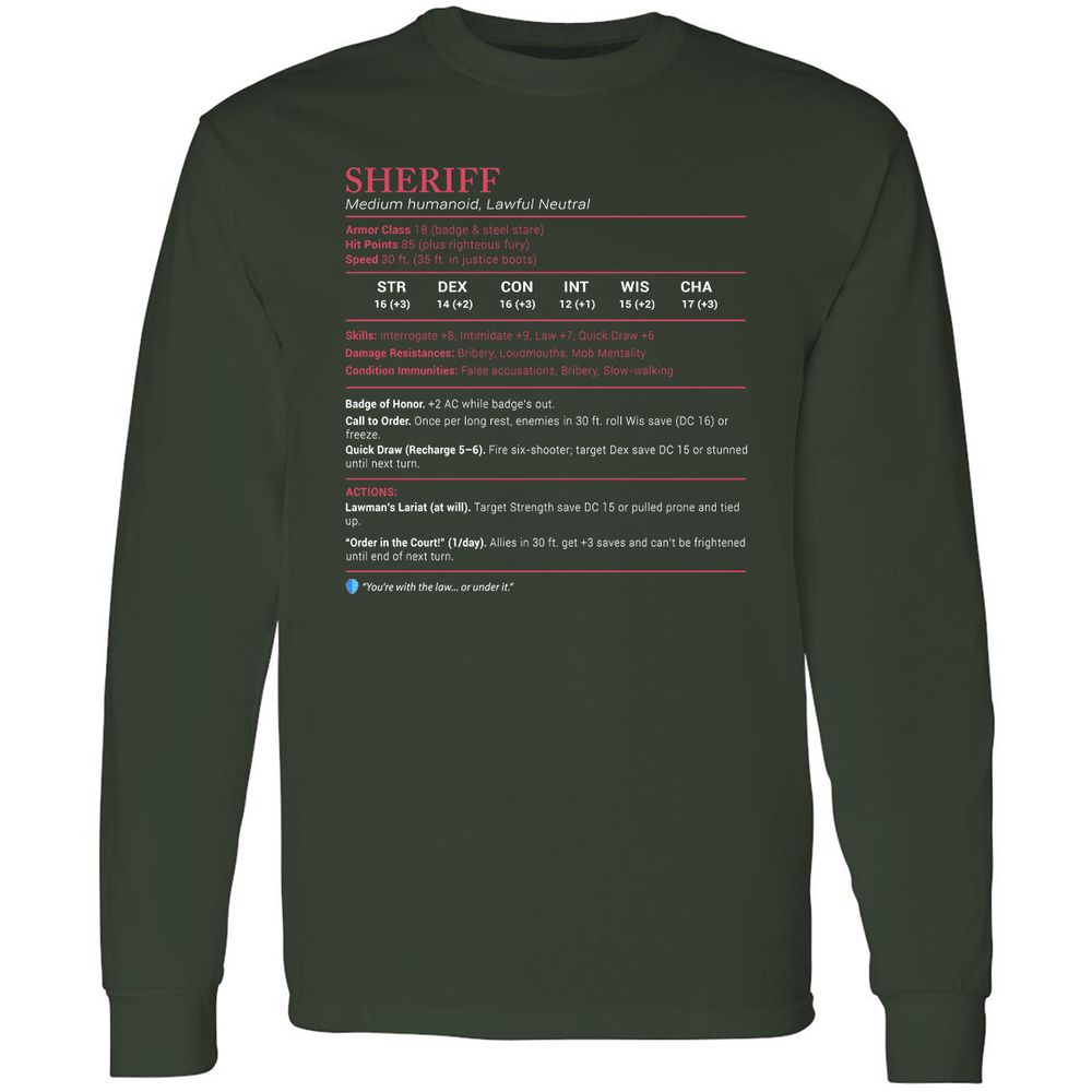 Sheriff Stats Long Sleeve T-Shirt - Forest Green - 4