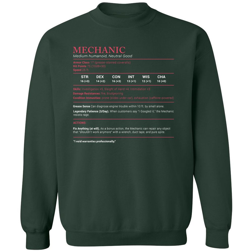 Mechanic Stats Classic Unisex Sweatshirt - Forest Green - 4