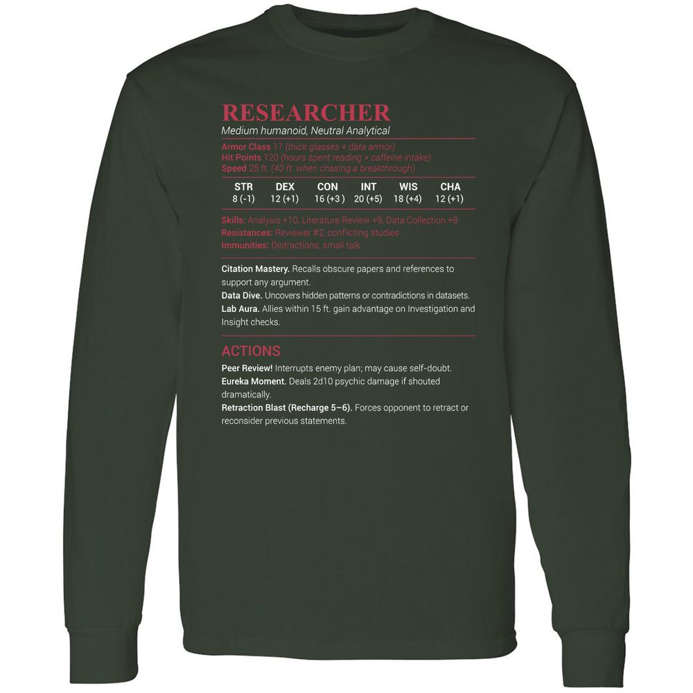 Researcher Stats Long Sleeve T-Shirt - Forest Green - 4