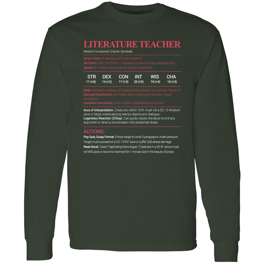 Literature Teacher Long Sleeve T-Shirt - Forest Green - 4