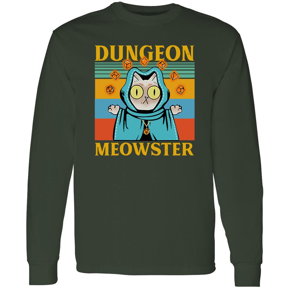 Dungeon Meowster Long Sleeve T-Shirt - Forest Green - 4