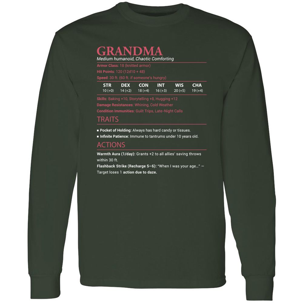 Grandma Stats Long Sleeve T-Shirt - Forest Green - 4