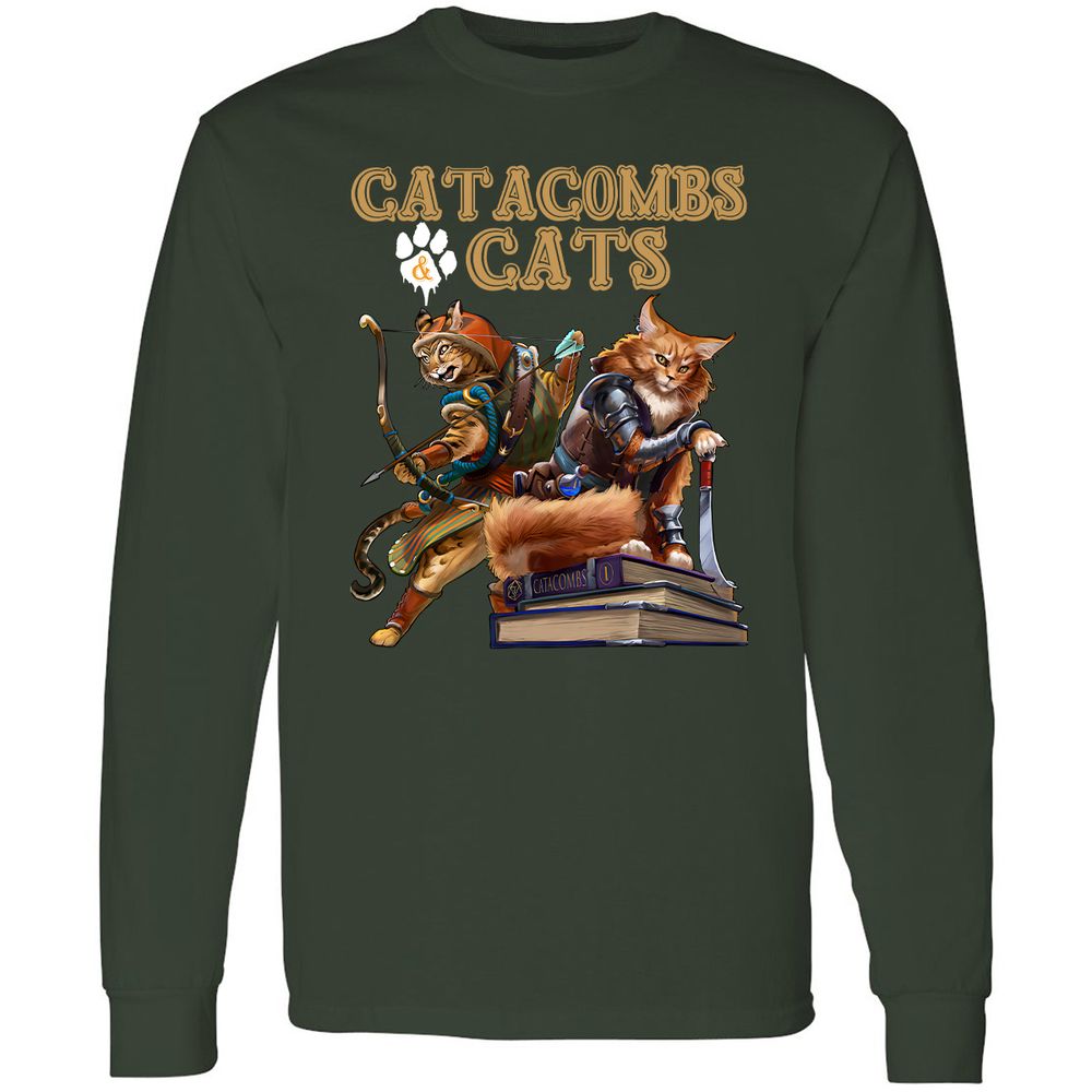 Catacombs & Cats Long Sleeve T-Shirt - Forest Green - 4