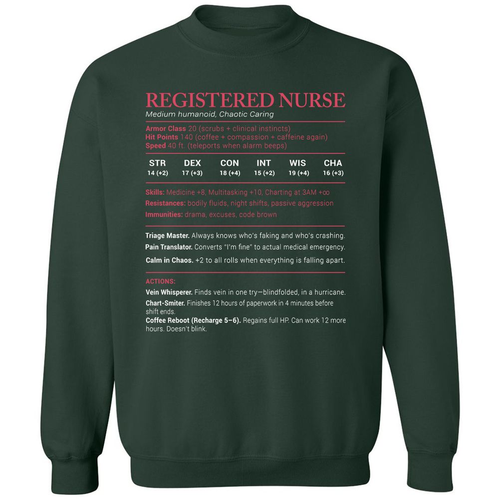 Registered Nurse Stats Classic Unisex Sweatshirt - Forest Green - 4