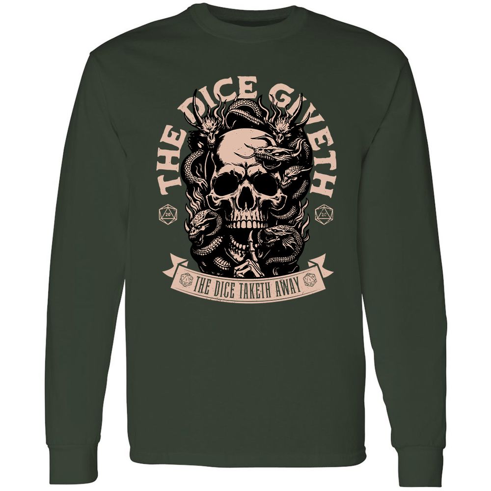 The Dice Giveth The Dice Taketh Away Long Sleeve T-Shirt - Forest Green - 4