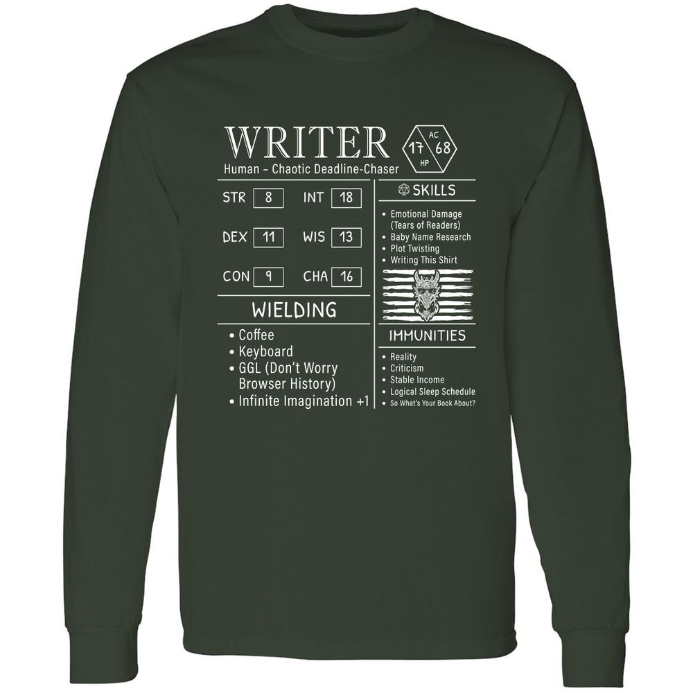 Writer Stats New Long Sleeve T-Shirt - Forest Green - 4