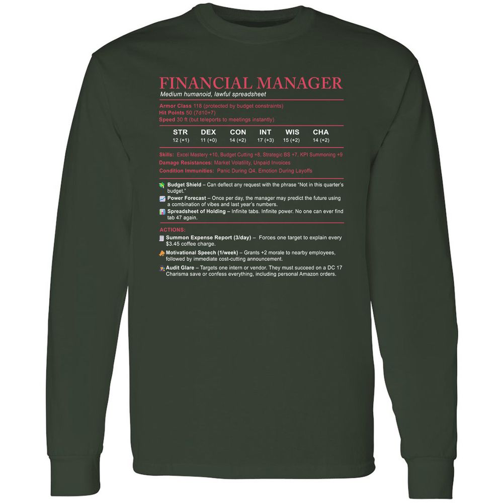Financial Manager Stats Long Sleeve T-Shirt - Forest Green - 4