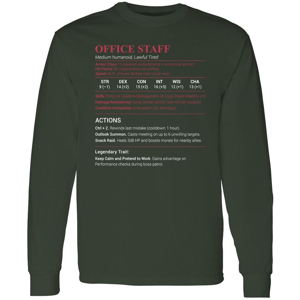 Office Staff Long Sleeve T-Shirt - Forest Green - 4