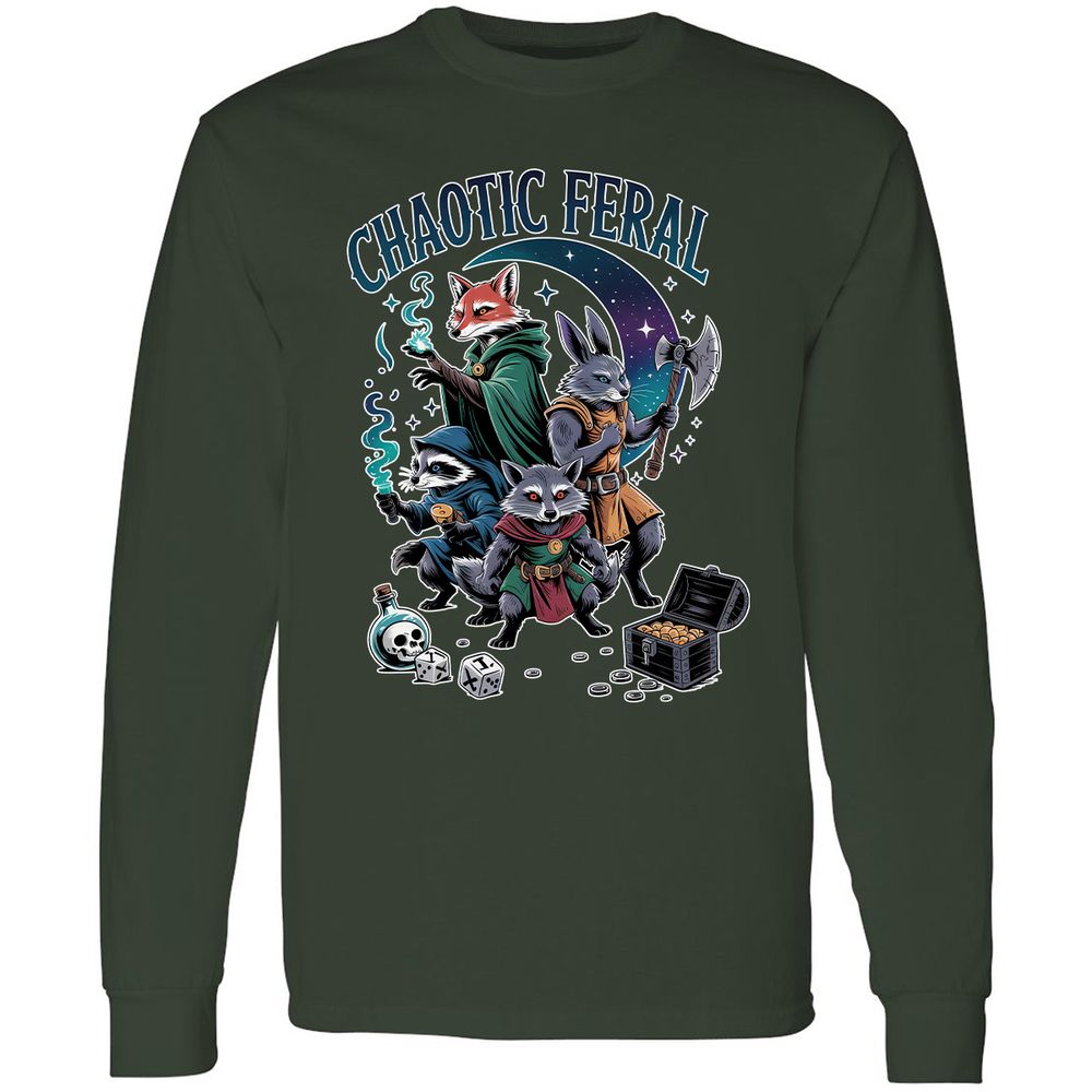 Chaotic Feral Long Sleeve T-Shirt - Forest Green - 4