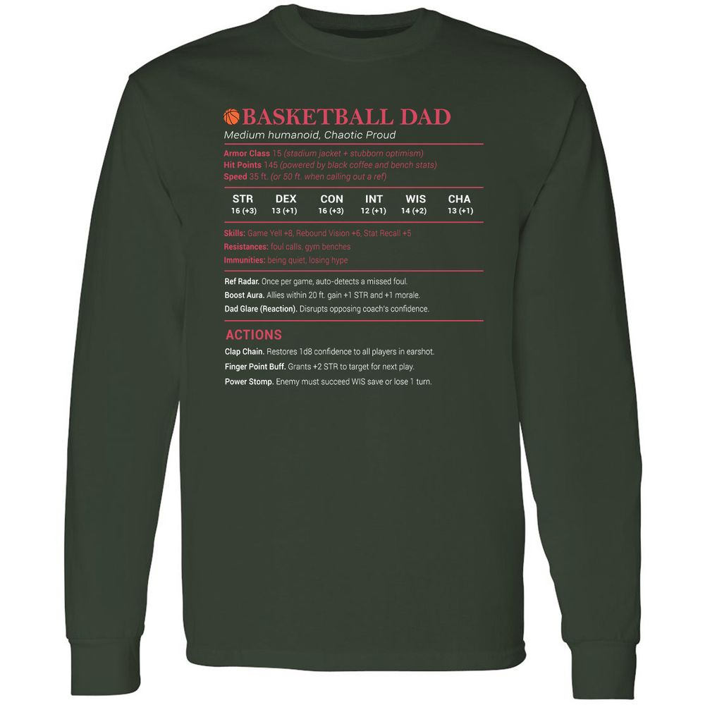 Basketball Dad Long Sleeve T-Shirt - Forest Green - 4